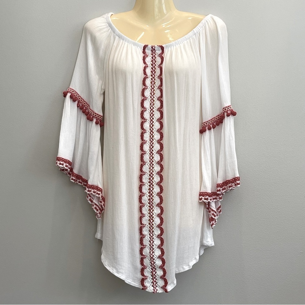 Solitaire Swim Coverup Women’s Small White Red Crochet Top Dress